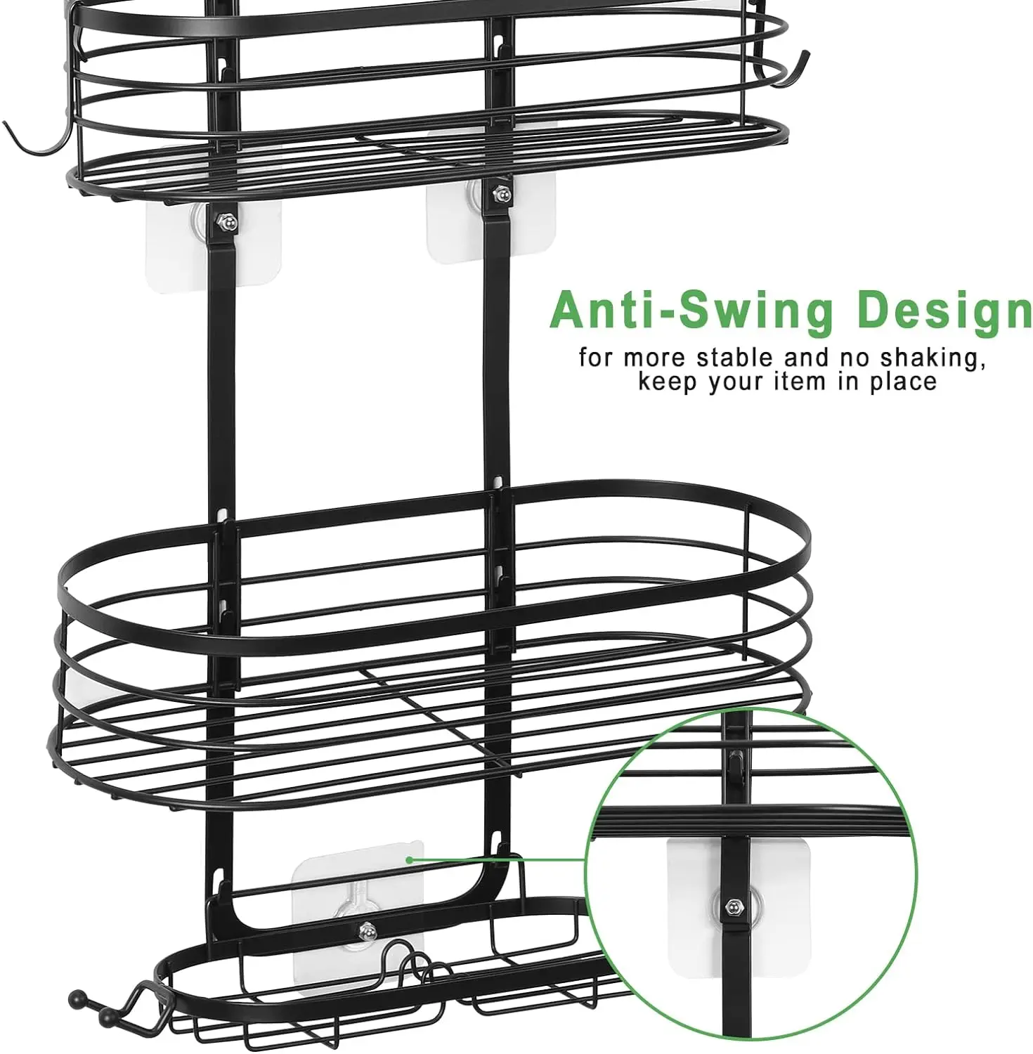 Bathroom hanging shower rack, shower storage rack with 4 hooks, rust proof and waterproof shower storage rack