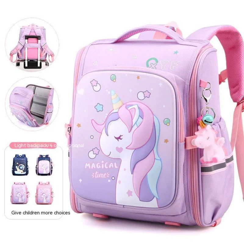 Cabeus tas sekolah tongkat tarik Unicorn, tas punggung anak perempuan sekolah dasar dan perempuan dengan fungsi ganda, dapat dilepas, tas mendaki