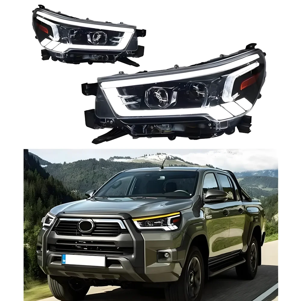 

Автомобильный фонарь для Toyota Hilux Revo Vigo 2021-2024, обновленный проектор с двумя линзами, динамический указатель поворота, горячая распродажа, аксессуары