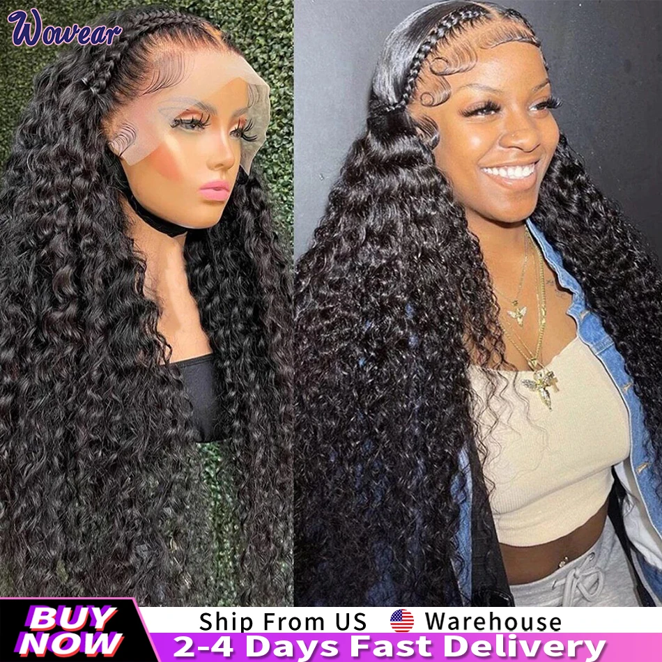 200 Density Curly Human Hair Wig 13x4 Water Wave 13x6 Frontal Wig HD Lace 40 Inch Lace Front Wig Human Hair Wig Pre Plucked