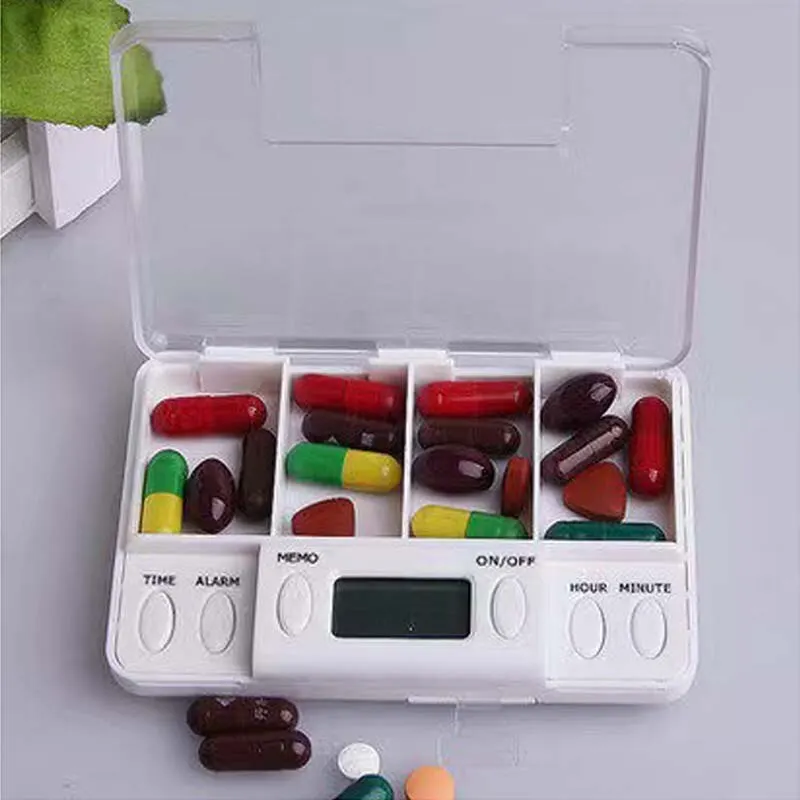 4 Grid Pill Box Medicine Storage Case Electronic Timing Reminder Medicine Boxes Alarm Timer Pills Organizer Pill Drug Container