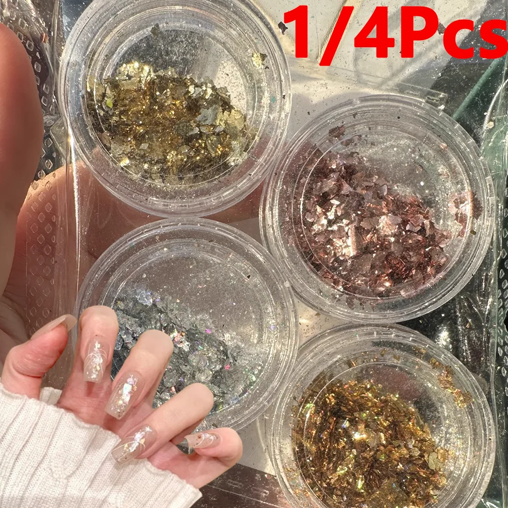 1/4 Gläser Hochglanz-Nagelkunst-Opal-Pulver, Netz, 0,3 g, glitzerndes Gold/Silber, unregelmäßig, polarisiert, Paillette, Weihnachten, DIY, Maniküre, Folien, Flocken