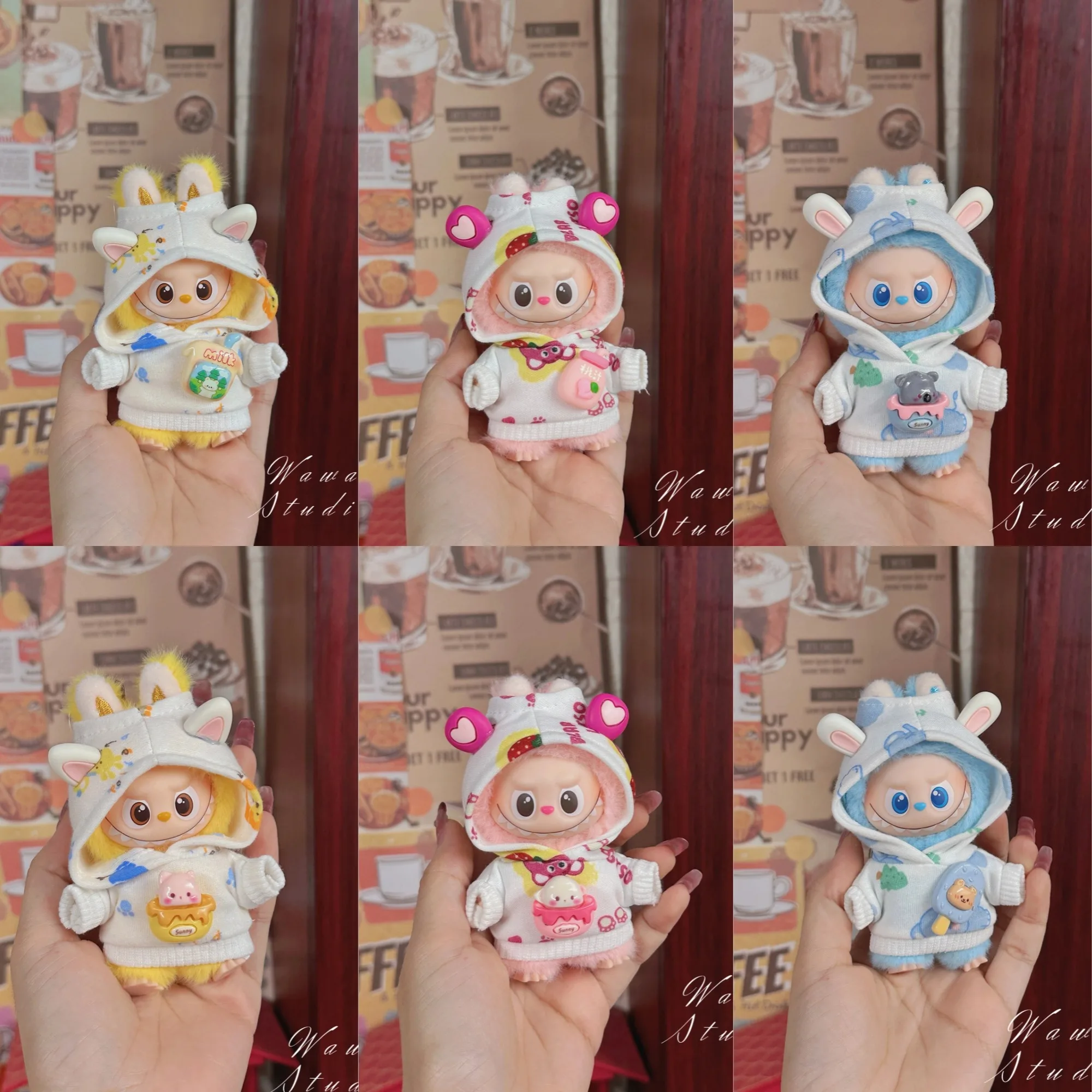 

For 10cm 4th Gen Mini Labubu Heart Code Koala Piglet Lamb Ice Cream Strawberry Sweatshirt 10cm Mini Labubu 4.0 Doll Clothes