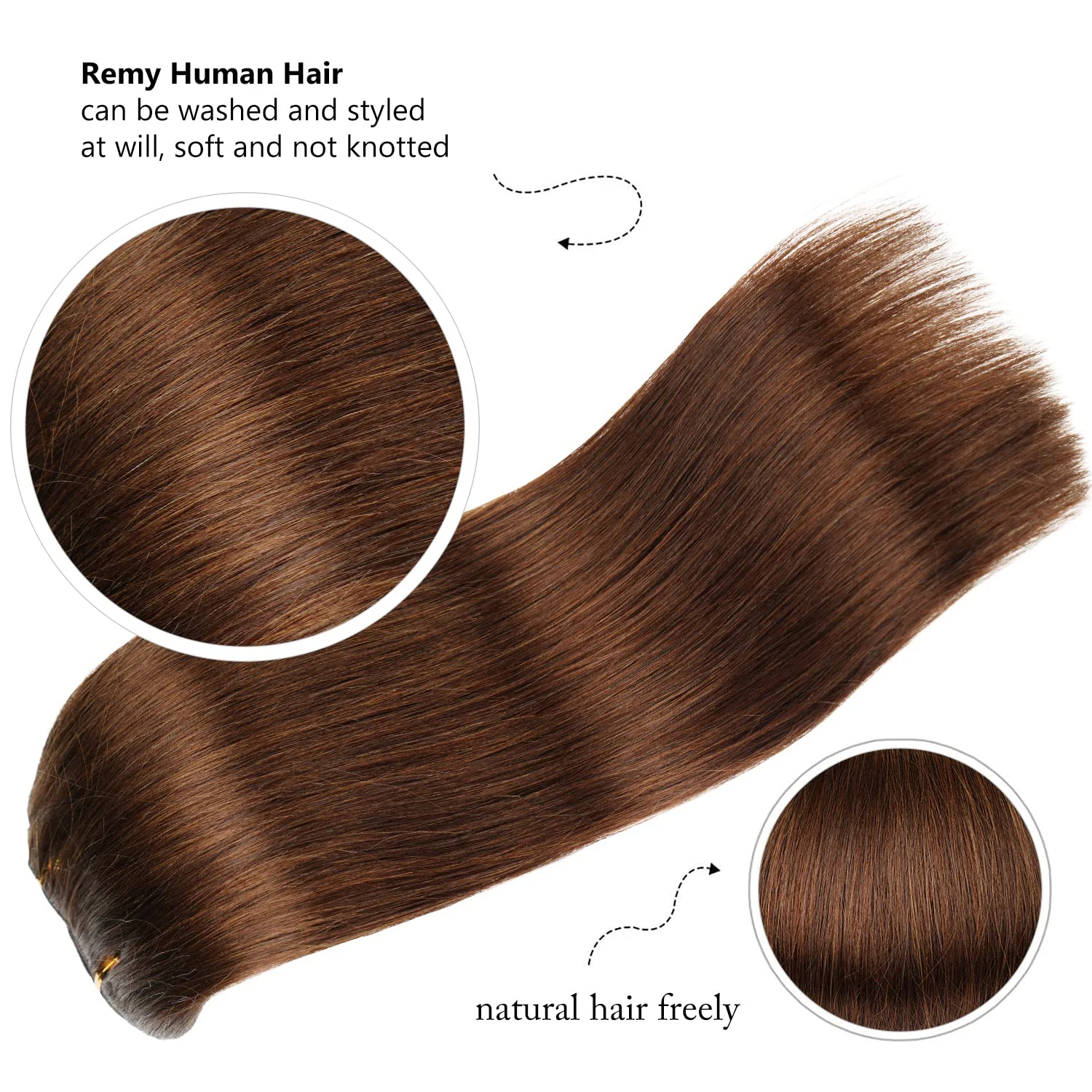 Ekstensi rambut klip lurus 100% rambut manusia asli ekstensi rambut coklat tua untuk wanita rambut manusia lurus Remy Brasil