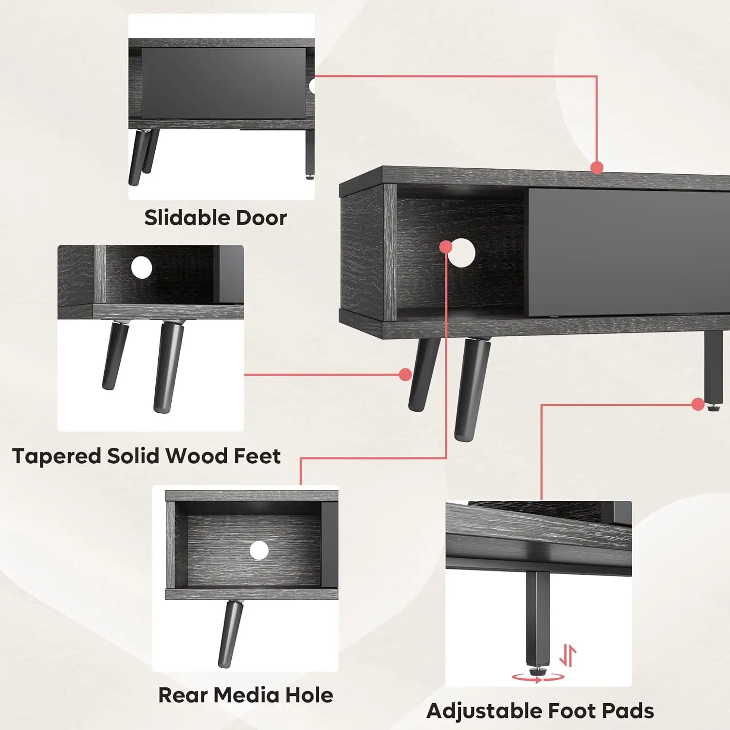 70 Inch Midden Eeuw Modern Entertainmentcentrum Voor 75 Inch Display, Laag Profiel Met Opslag, Voor Woonkamer, Koordbeheer