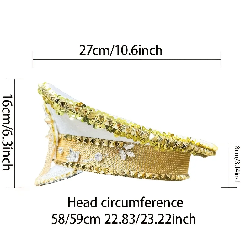 قبعة زي مهرجان الموسيقى HongLuan، قبعات الكابتن حجر الراين للمرأة الكرنفال، إكسسوارات نسائية تنكرية