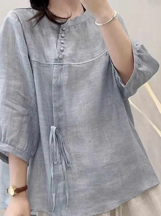 المرأة عادية فضفاضة irt صيف جديد Sle الفني خمر لون نقي مربوط أعلى التخسيس نجمة خماسية مطبوعة