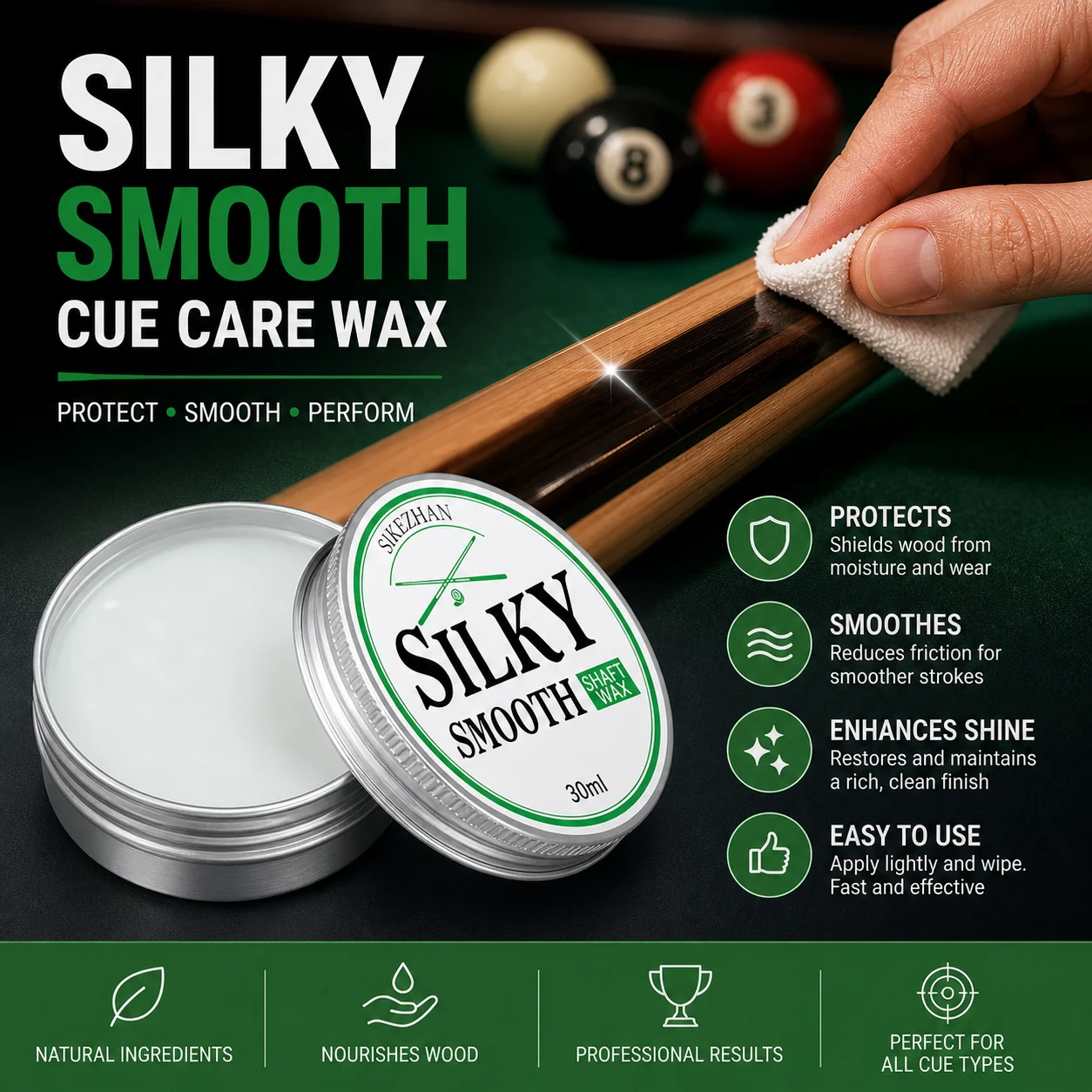 Professional Billiard Cue Wax SIKEZHAN 30ml Silky Smooth Sha