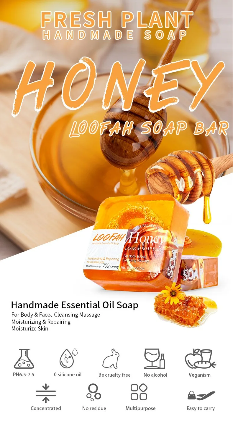الوجه العسل اللوف الصابون علاج حب الشباب شجرة الشاي الليمون الورد تبييض اليدوية صديقة للبيئة الإسفنج العسل اللوف الصابون #3