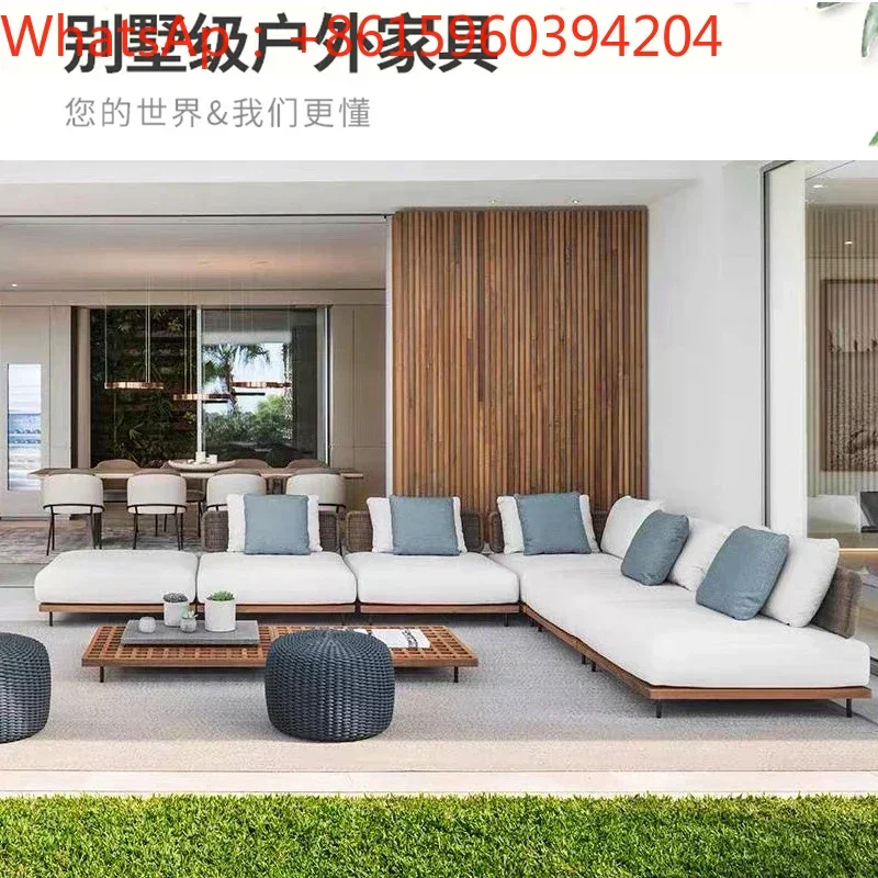 Custom-made outdoor sofa courtyard rattan combination rain and sun protection leisure open-air garden solid wood furniture