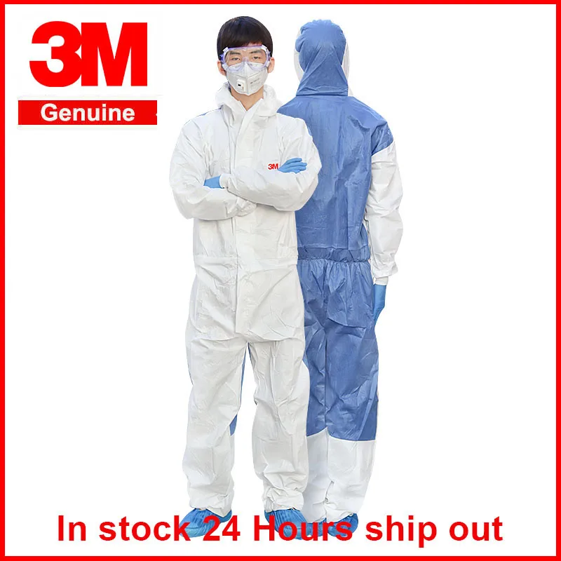 3M 4535 Chemical Coveralls Hooded Protective Elastic Waist Clothing Against Dry Particles/Chemical Splash