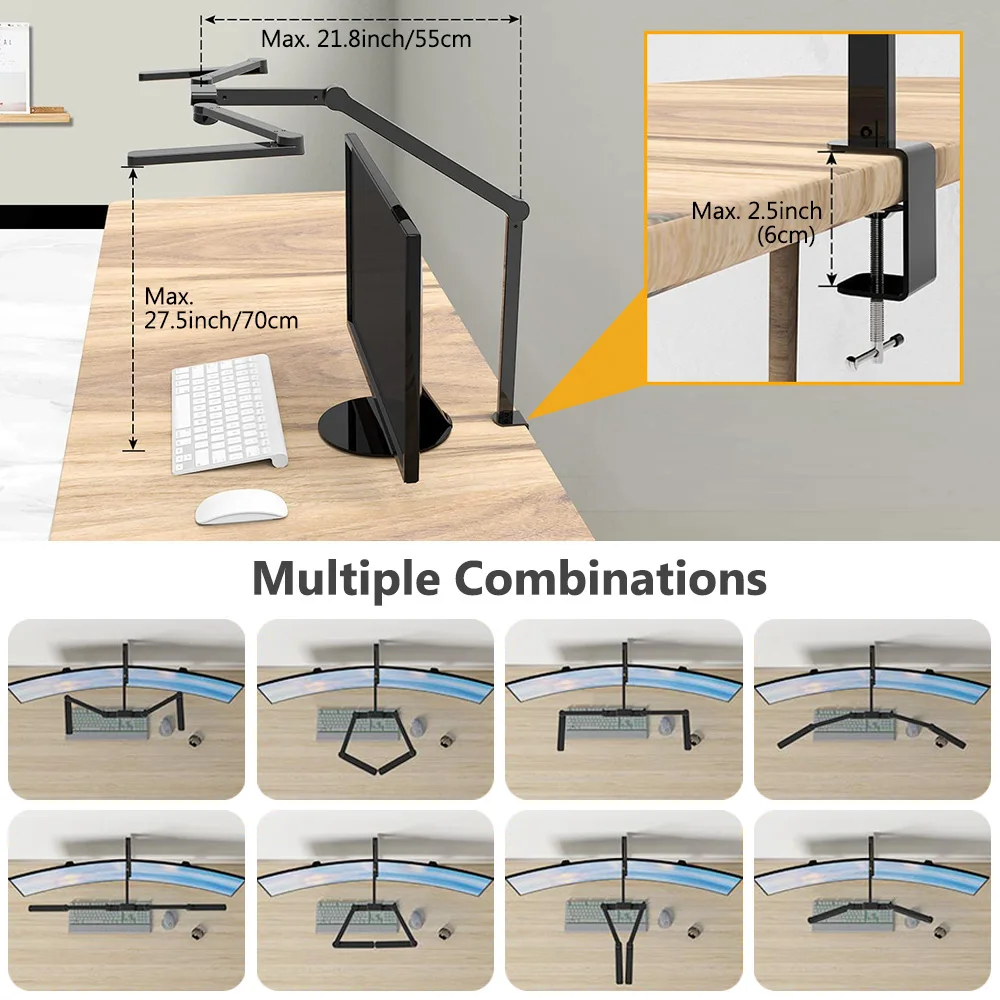 24W Double Head LED Desk Lamp Clip-on Swing Arm L-Shaped Architect Table Lamp Dimmable Transformable Reading Computer Light