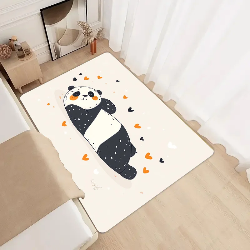 Cute Minimalist Lying Panda Area Rug Adorable Cartoon Animal Design Bedroom Playroom Washable Floor Mat