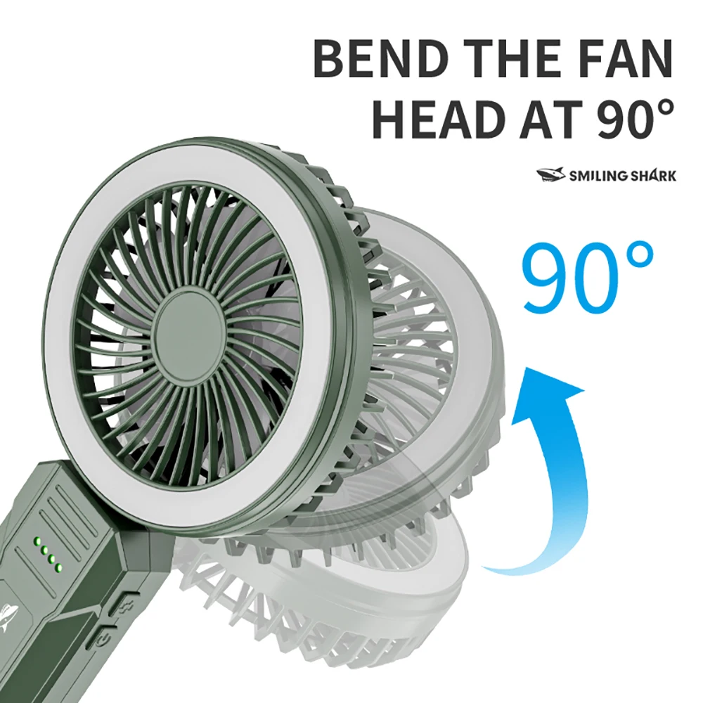 مروحة محمولة USB محمولة من Smiling Shark FS-131A 2 في 1 مروحة محمولة مع 4 سرعات، محمولة صغيرة قابلة للطي وخطاف Fa