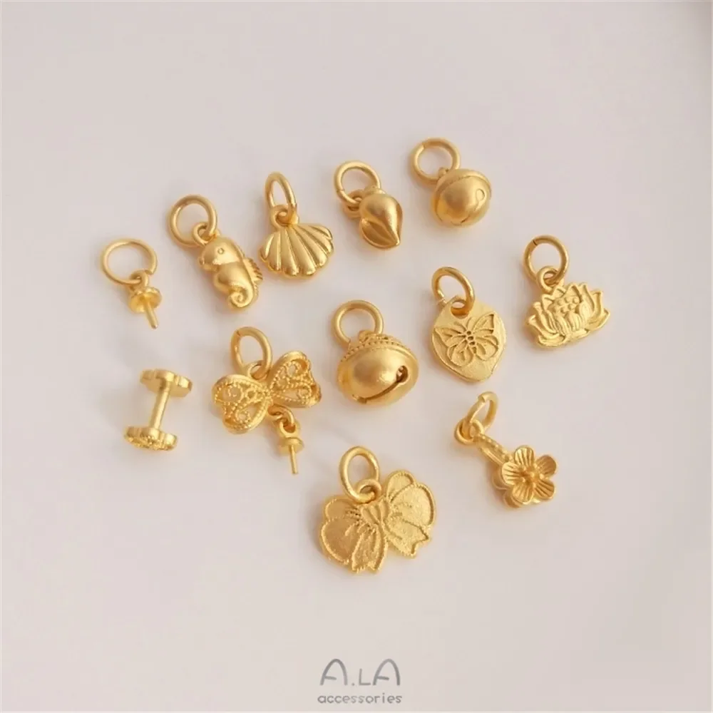 Strong color preserving high-grade sand gold half hole beads pendant ocean series bow bell pendant DIY accessories accessories