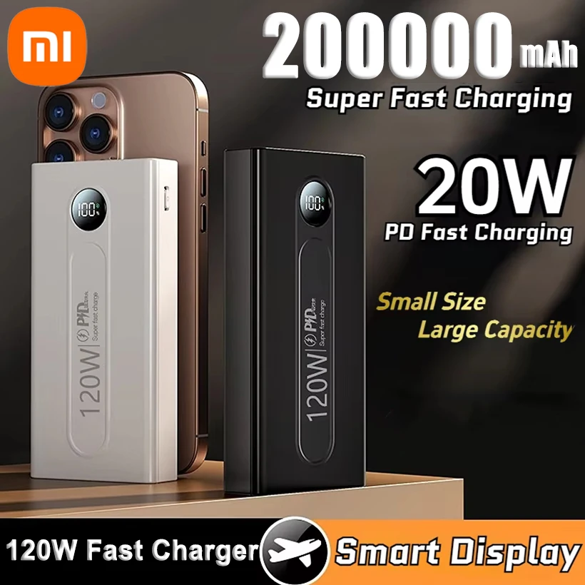 Banca di alimentazione a ricarica super veloce Xiaomi da 120 W 200000 Pacco batteria caricabatterie portatile mAh PD20W con display digitale a luce LED 2025 Nuovo