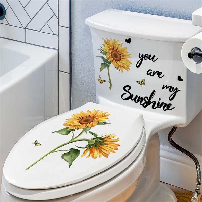 M19 Pflanzen Blumen Sonnenblumen Schmetterlinge Wanda uf kleber Toiletten aufkleber Badezimmer Toiletten abdeckung Kühlschrank Aufkleber WC Dekoration – Detail 27