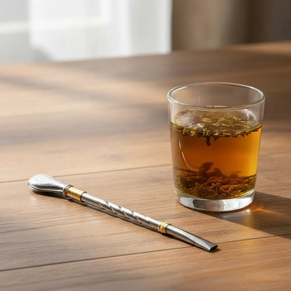 2 Piece Practical Stainless Steel Yerba Mate Tea Spoon Reusable Detachable Straw Spoon Rust-proof Drinking Straw Drinkware