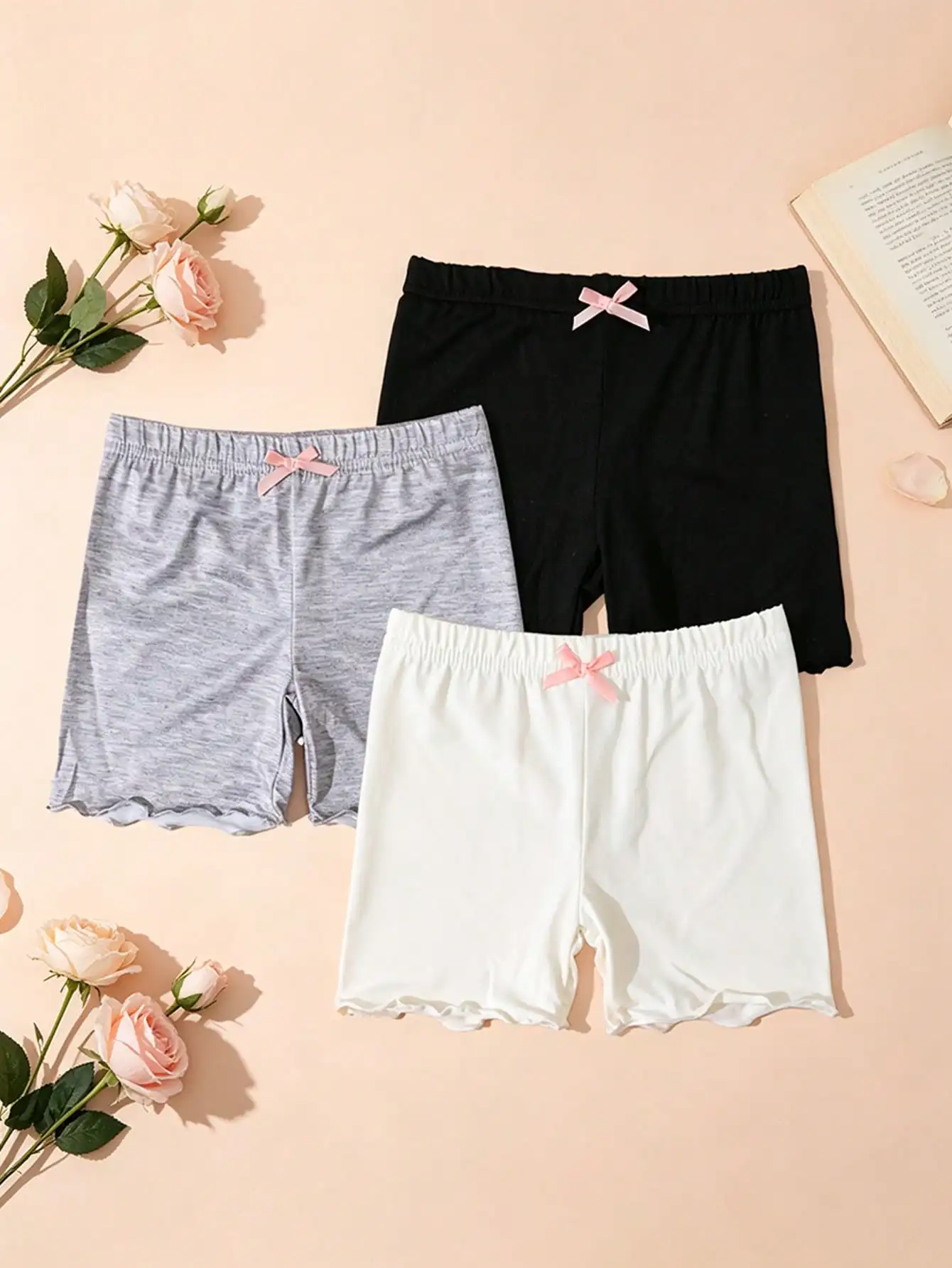 3Pcs Girls Modal Safety Shorts 2-10Y Anti-Exposure Bow Decor Kids Shorts For School Uniform, Playdates & Beach Days