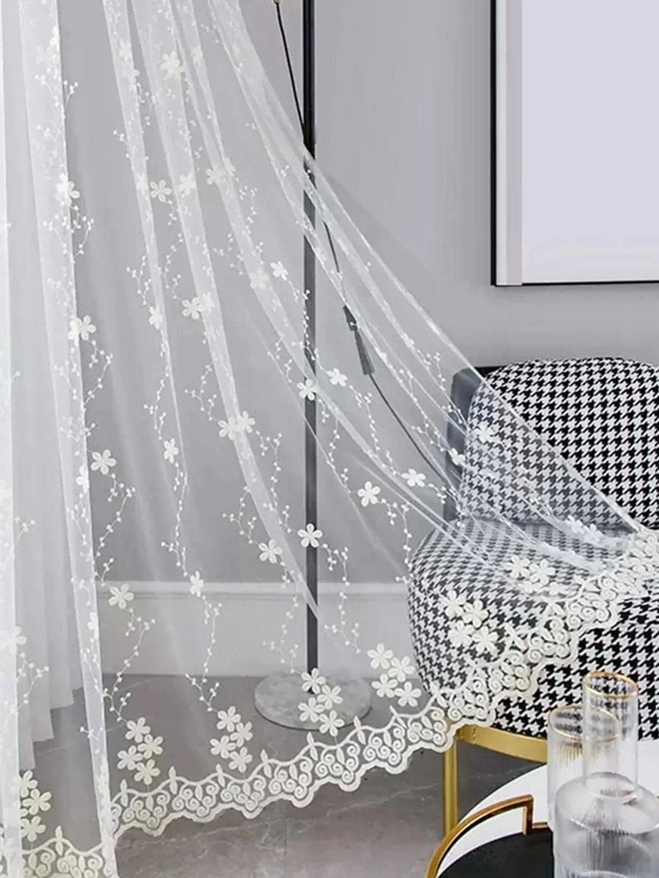 

Living Room Curtain Gauze Curtain 1PC Nordic Milk White Embroidery Bedroom