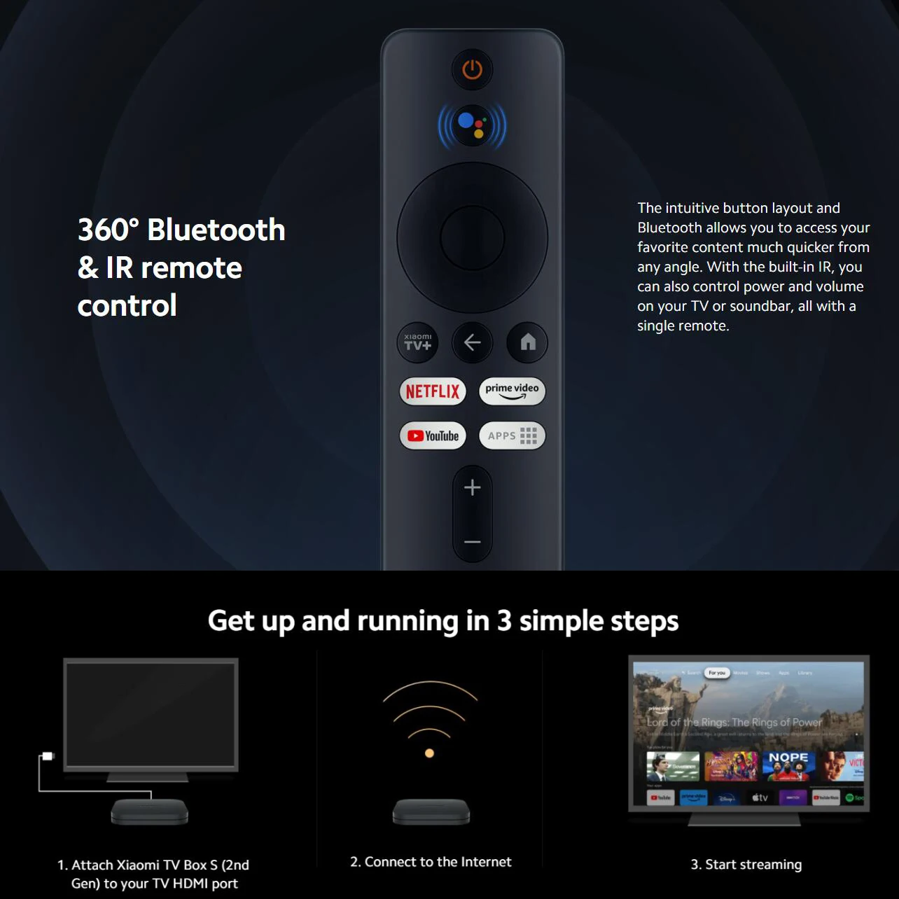 Xiaomi Tv Box S 2e Generatie, Google Tv Smart Tv Box, 4K Ultra-Hd Quad-Core Processor Dolby Vision Hdr10 + Google Assistent, Bt 5.2