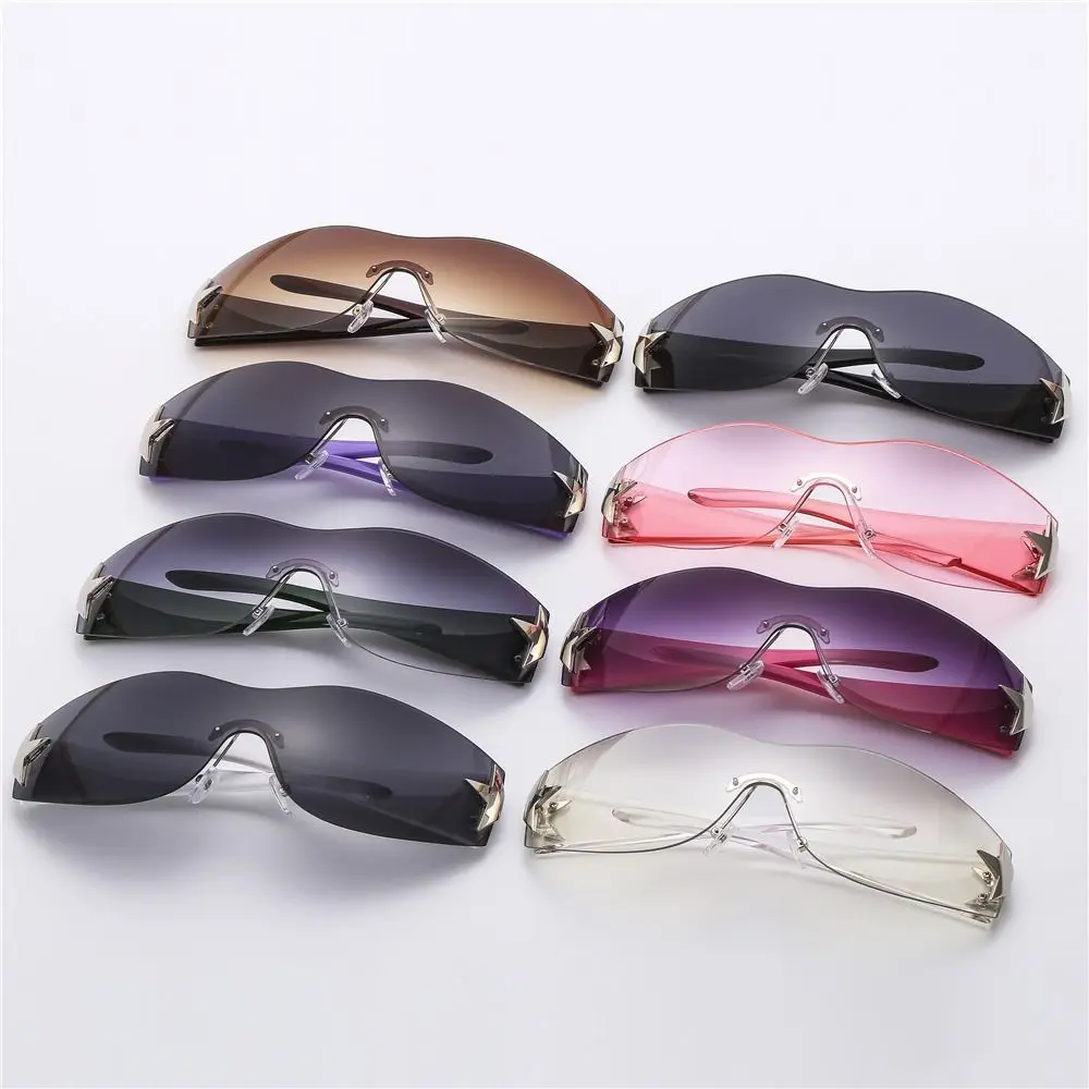 Y2K Rimless Sunglasses Women Men Oversized Trendy Wrap Around Sunglasses Punk One Piece Goggles Sports Sun Glass Shades Eyewear