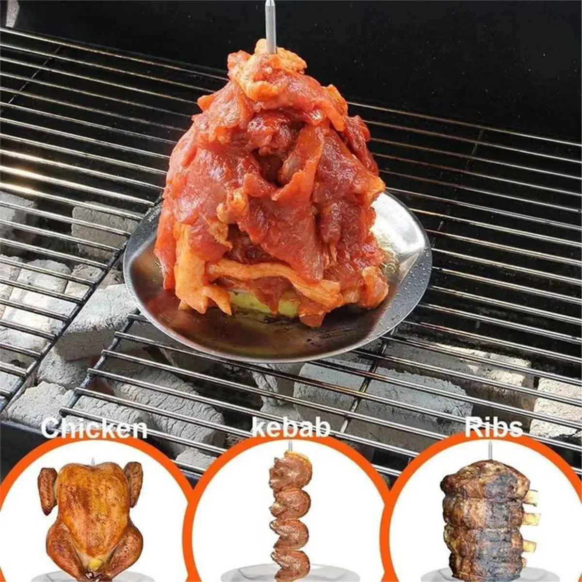 Vertical Tacos Al Pastor Skewer Stainless Steel Brazilian Barbecue Skewer Vertical Spit Stand Shawarma Kebabs GyrosBBQ