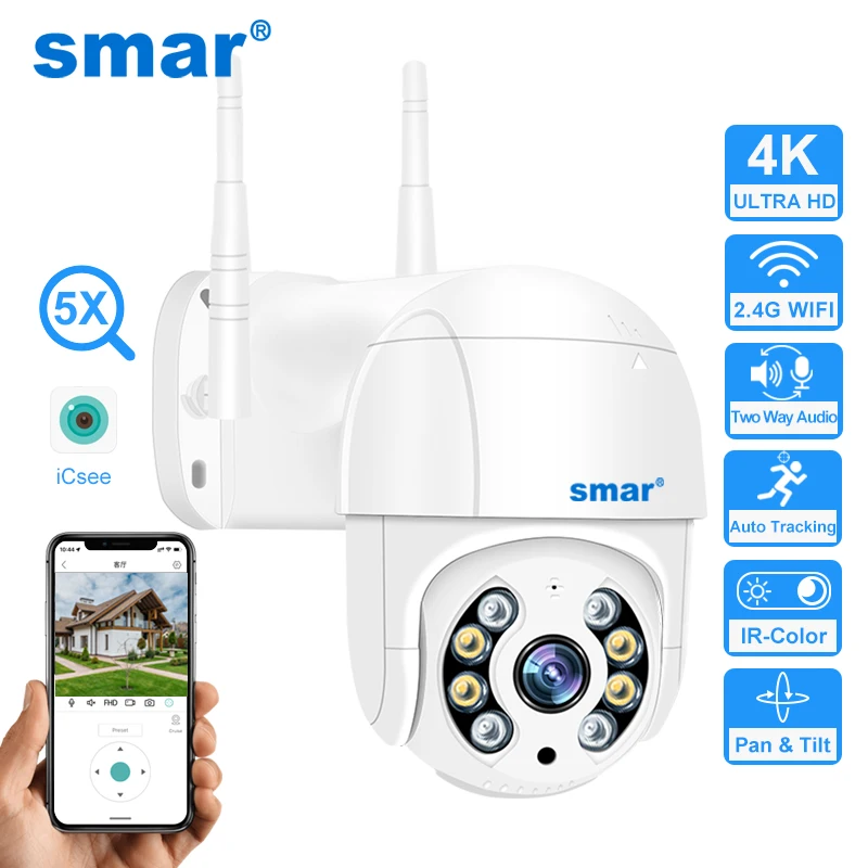 Smar 1080P 5MP 4K WiFi Camera Outdoor 5X Digital Zoom PTZ Wireless Camera IR Night Vision Two Way Audio Home Security XMEYE