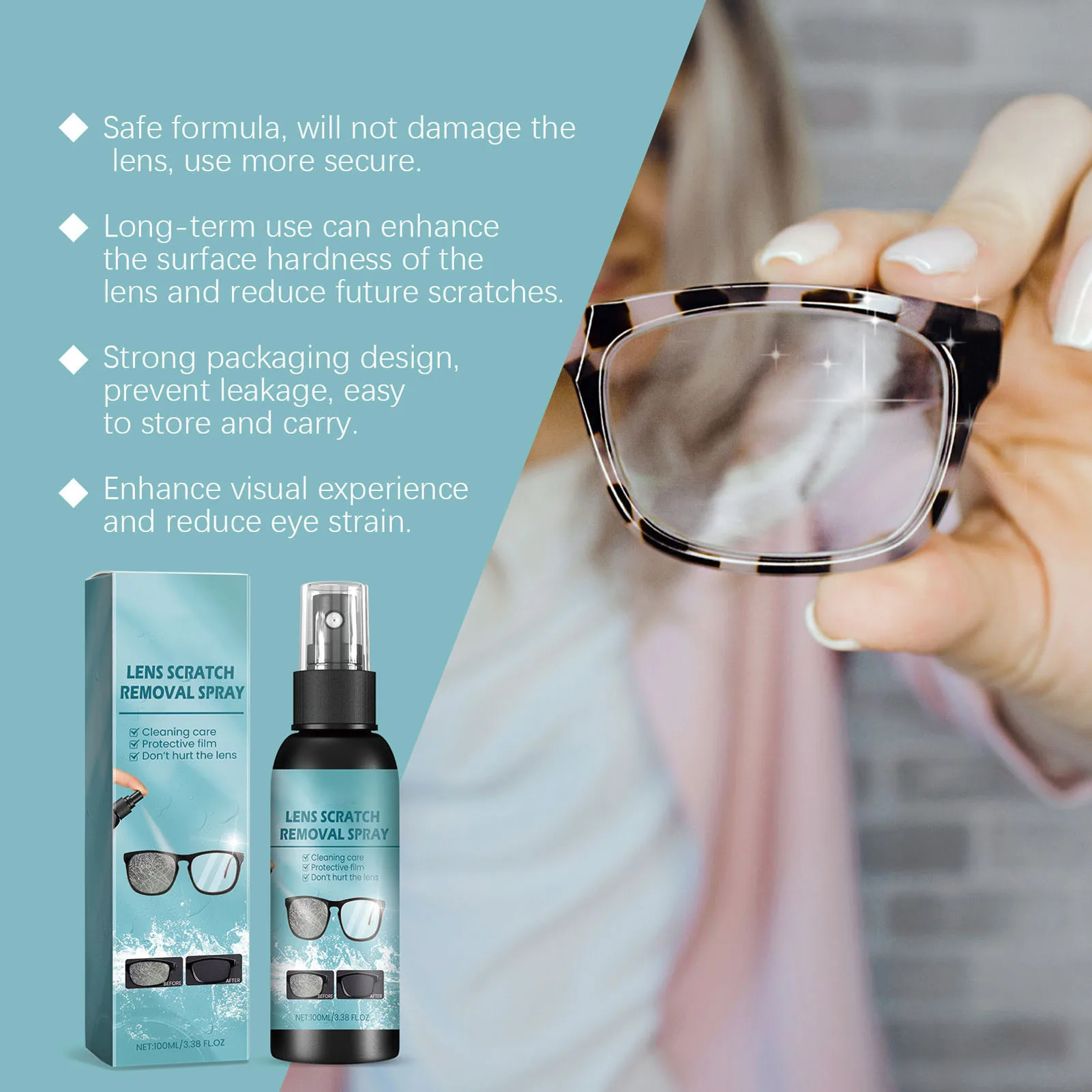 Sunglass Scratch Remover Multipurpose Cleaning Care Lens Scratch Removal Spray 3 Pcs 100ml Glasses Luster Protective Film