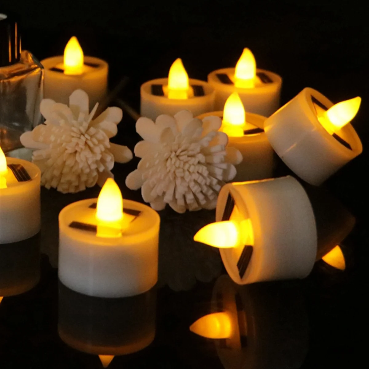 12pçs luzes de chá solares, velas led à prova d'água, recarregáveis, para festa, jardim, decoração de casa