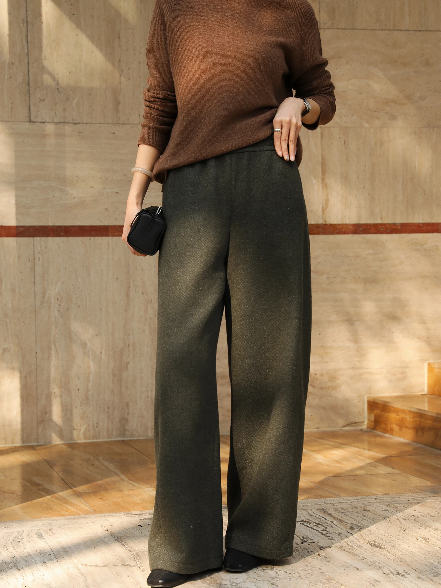 

Thiened Woolen Fce Wide Leg Pants Women's Casual Trousers High Waist Loose Fit Winter New Sle Comfortable Straight Cut