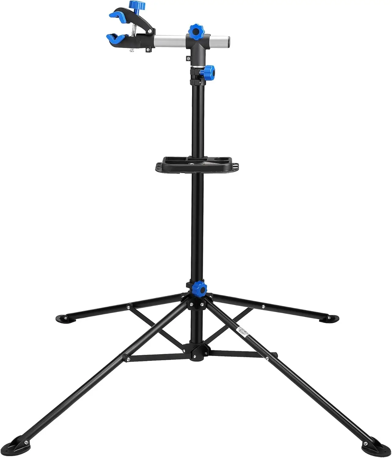 

Heavy-Duty Telescoping Bike Stand with Tool Tray, Rotating Clamps, Adjustable Handlebar Rod