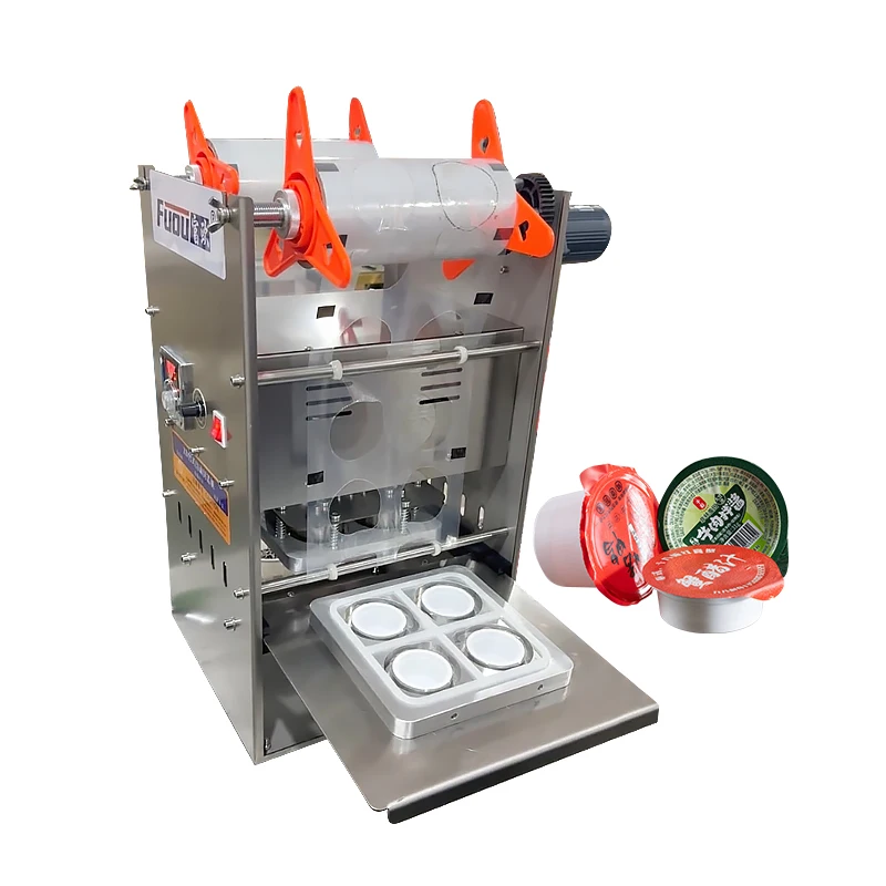 

Машина для упаковки чашек для соуса, полуавтоматическая бумага, пластиковая пленка, машина для запечатывания чашек кофе для йогурта, томатного соуса, заправки салата