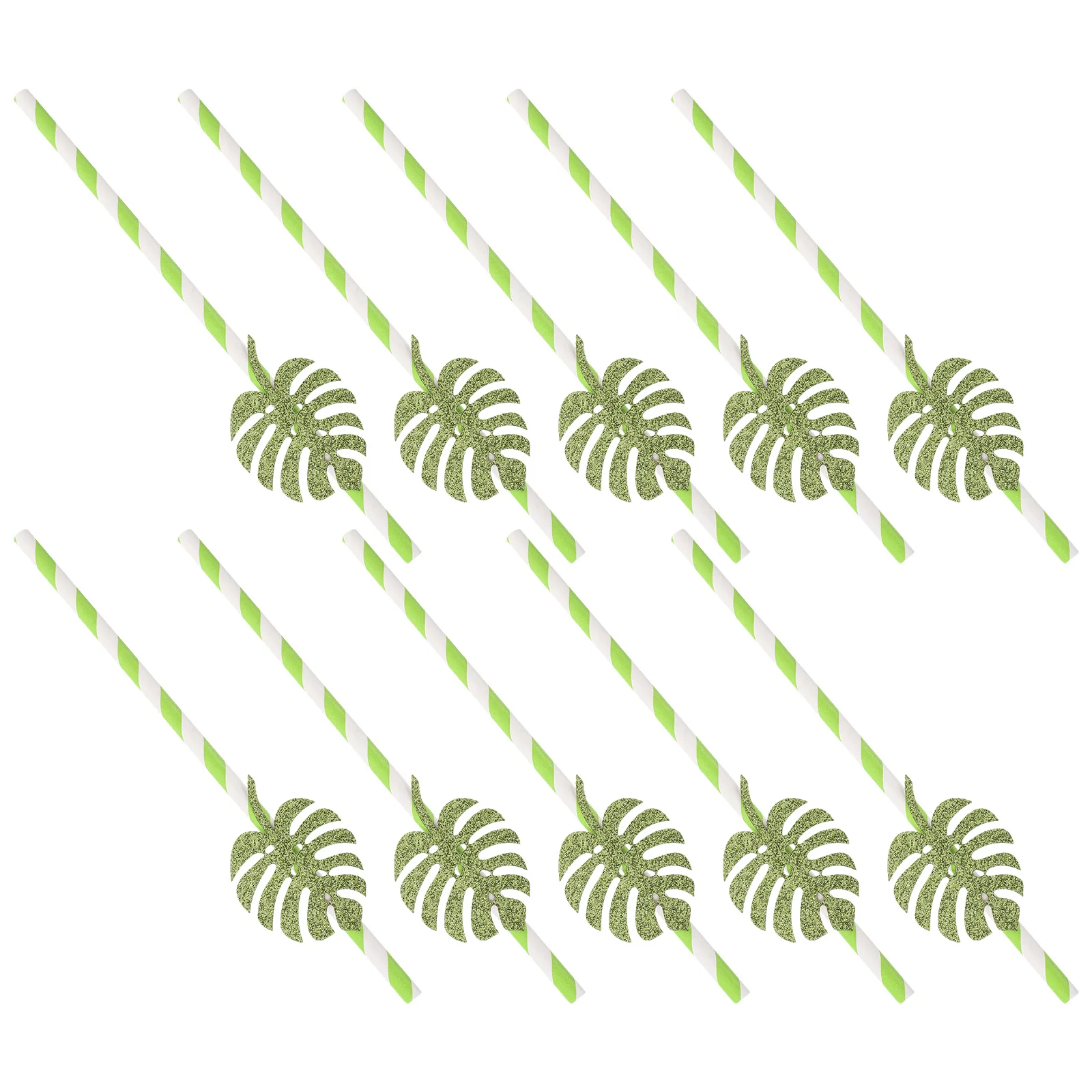 

10Pcs Monstera Paper Straws Glitter Disposable Summer Party Cocktail Drinking Straws Tropical Luau Beverages Party Straw
