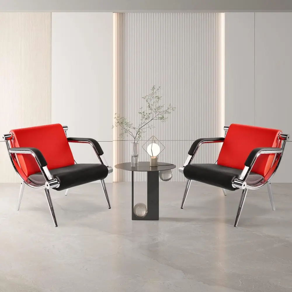 

Dual-Seat Red & Black PU Leather Waiting Room Chairs with Armrests for Office, Airport, Clinic, and More