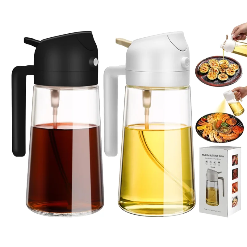 Ölspenderflasche, 2-in-1-Ölspender und Ölsprüher, 16,5 oz/470 ml Glas-Sprühflasche, auslaufsichere Design-Sprühflasche