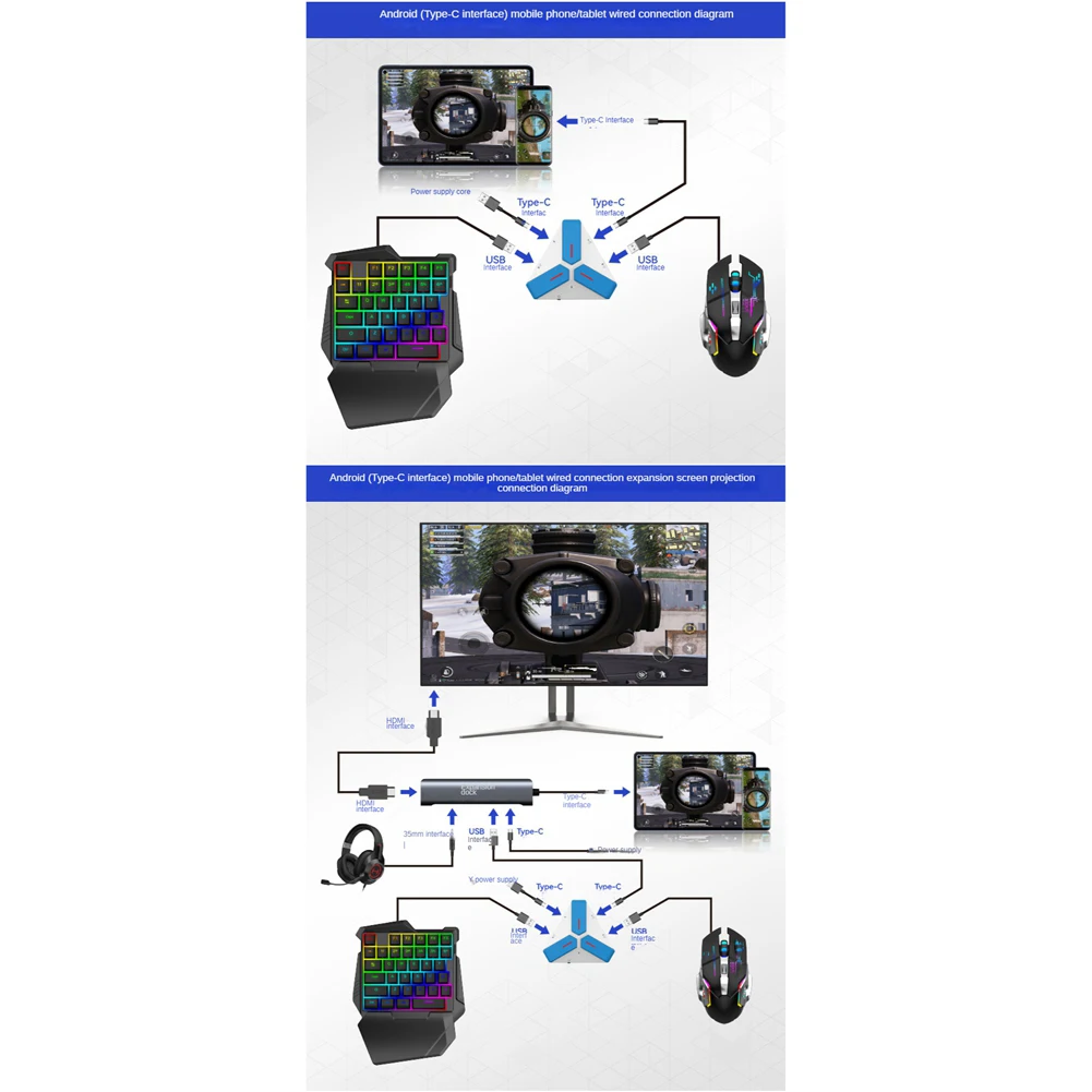 Imagem -06 - Interface Usb Tipo-c Conversor de Mouse para Teclado Jogo Bluetooth 5.0 Android Ios Adaptador Pubg