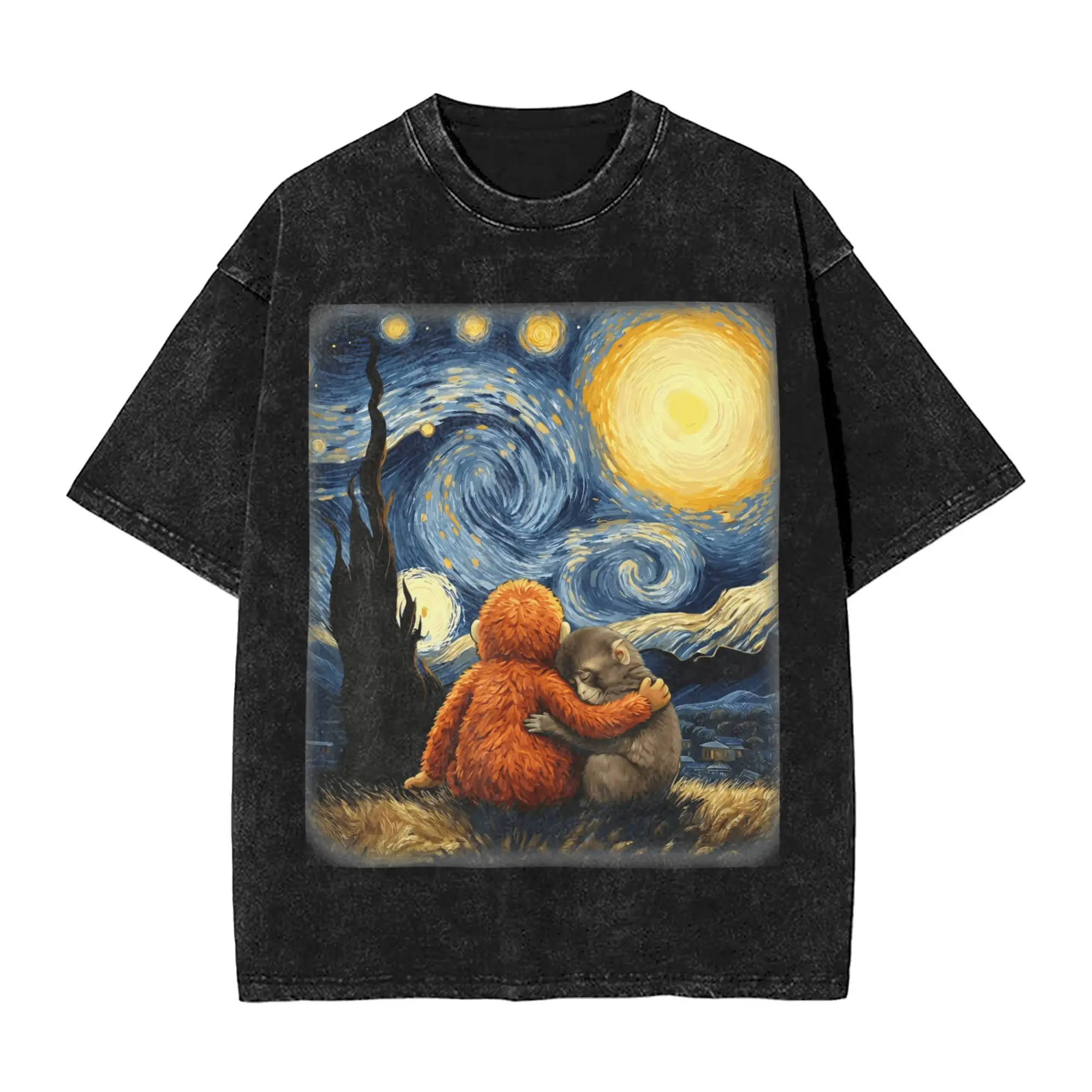 Punch kun Panchi Kun Viral Video Van Gogh Monkey Punch T Shirt Hip Hop T-Shirts Short Sleeve Tops Summer Cotton Oversize Tees