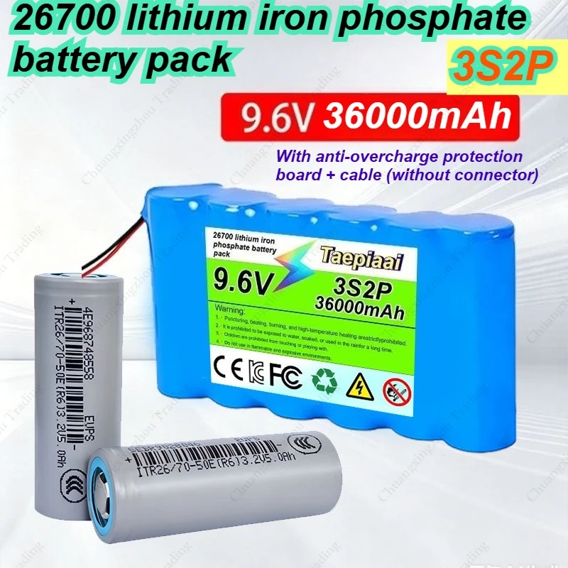 Brand new 9.6V 18Ah 36Ah 26700 lithium iron phosphate battery, solar light, outdoor camping, electric toy battery UPS BMS DIY
