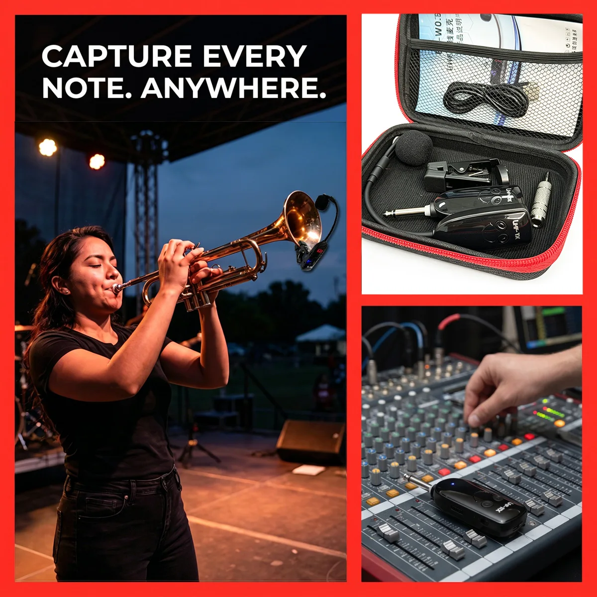 Miwayer UHF Wireless Sax Mic System – Metal Clip, High-Fidelity Capsule, 6.35mm Plug + 3.5mm Adapter, for Stage Practice view 5