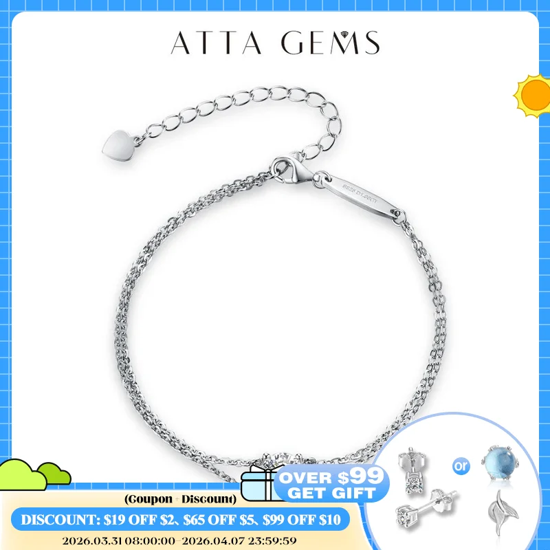 

ATTAGEMS 1.0CT Round Cut Moissanite Diamond Bracelet for Women S925 Sterling Silver Classic Engagement Bride Jewelry Gift 16+3cm