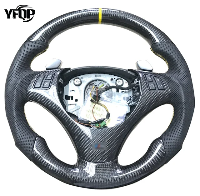 For BMW E90 E87 E92 E93 steering wheel carbon fiber forged black leather LED