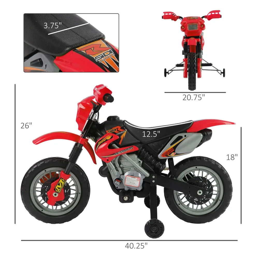 Giocattolo elettrico per moto con batteria per bici da cross per auto da 6 V con ruote da allenamento