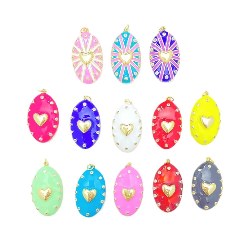

2Pcs Enamel Oval Heart Striped Pendant Diy Jewelry Making Supplies Micro Set Copper Charm Bracelet Necklace Accessorie Wholesale