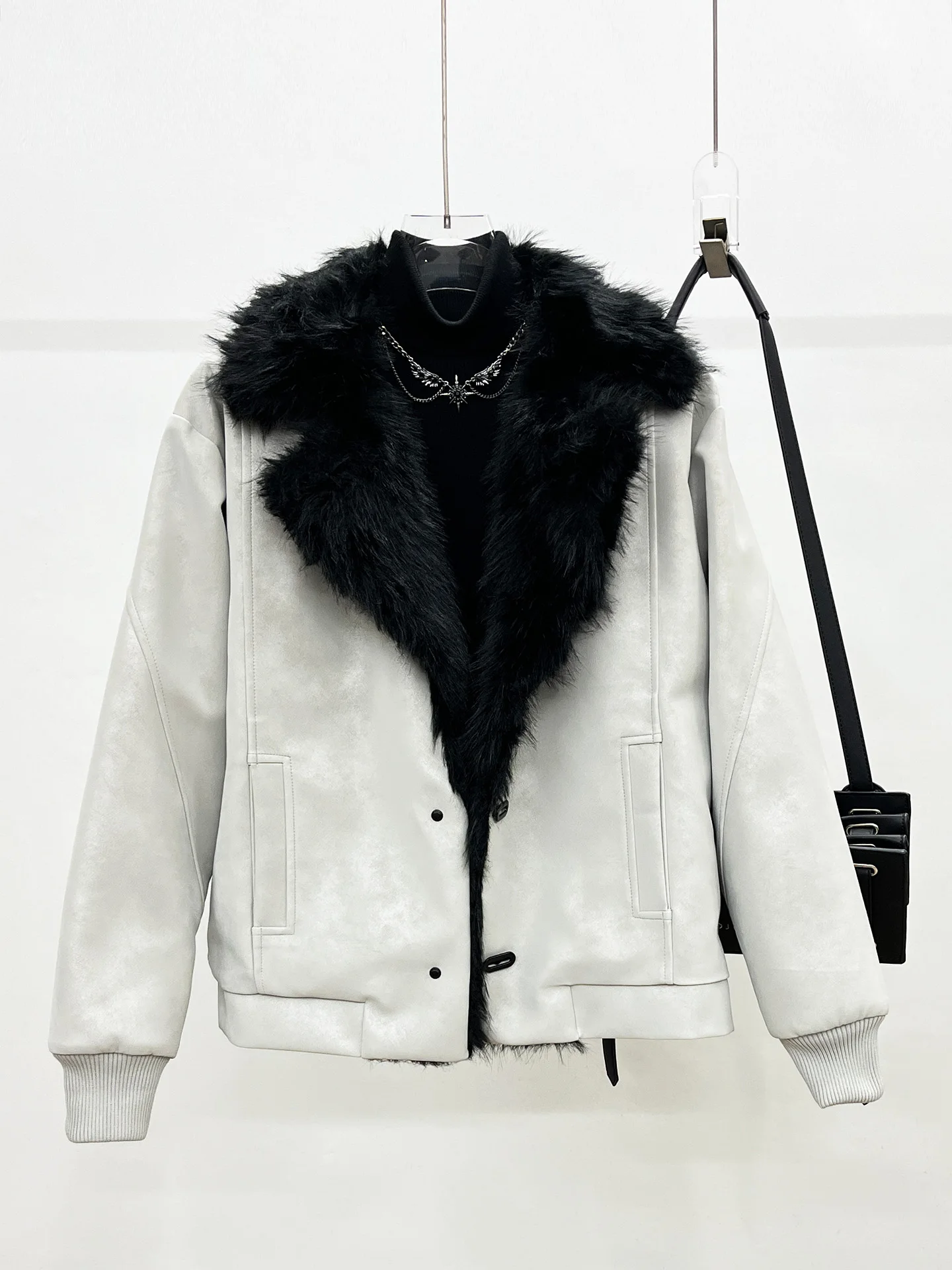 

Ретро-куртка в американском стиле из искусственной кожи с меховым воротником, свободного кроя, модная парка, теплая, для повседневной носки молодежью