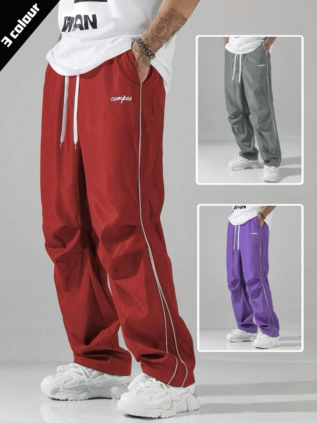 

Мужские трехцветные повседневные брюки в полоску: добавленные карманы, идеально подходят для повседневного бега и повседневного прогулок.