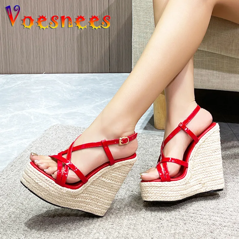 New Hemp Rope Platforms Fashion Women\'s Shoes Nightclub Large Size Wedge Sandals European And American Woven High Heels Summer