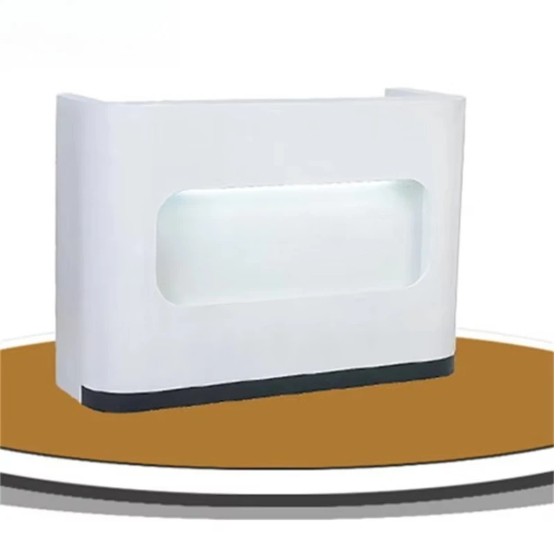 Modern Simple White LED Light Reception Desk Beauty Salon Hotel Front Counter Custom Logo Commercial Service Check-in Table