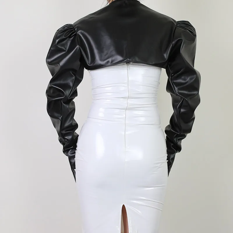 Bolero-Handschuhe aus Kunstleder, Latex-Bomberjacke, Crop-Jumper, Jacke, Shrug, Hot Red, One Piece, Glanzleder, Rosé-Pink, Fuchsia, Loose Fit – Detail 24