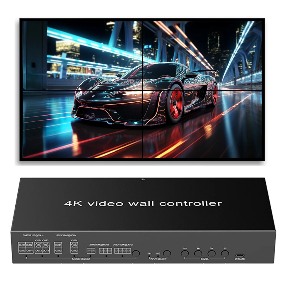 High Quality 4K@60 Video Switcher Broadcast Live Streaming 4 In 4 Out Video Processor 1x4 2x4 3x4 4x4 Video Wall Controller